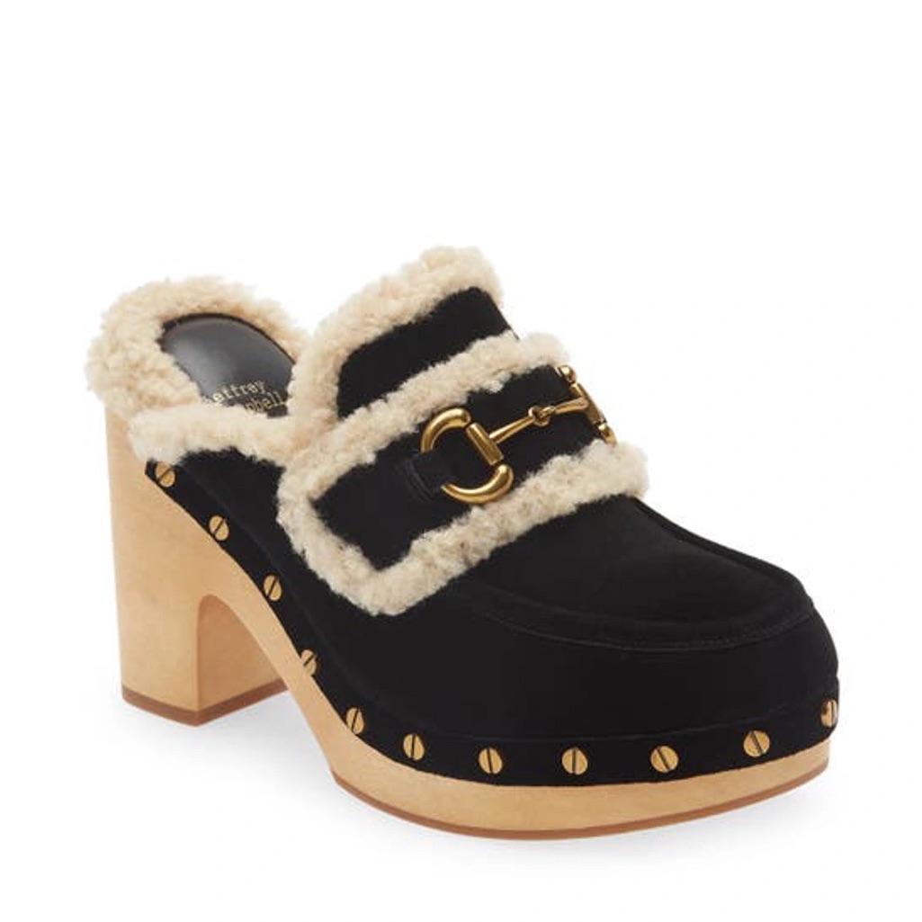 Jeffery Campbell Nwob Black Delanie Faux Shearling Platform Mule Size 10
